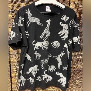 EZL-Vintage-Black Animal Print‎ T-Shirt, One Size Fits Most- (Est. Size: Medium)